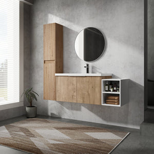 English Elm 48" Wall-Mounted Bathroom Vanity Set With Sink & Cabinets – Modern Design, Soft-Close Doors, Ample Storage W999S00237