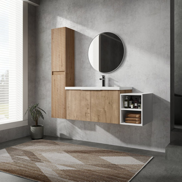 English Elm 48" Wall-Mounted Bathroom Vanity Set With Sink & Cabinets – Modern Design, Soft-Close Doors, Ample Storage W999S00237