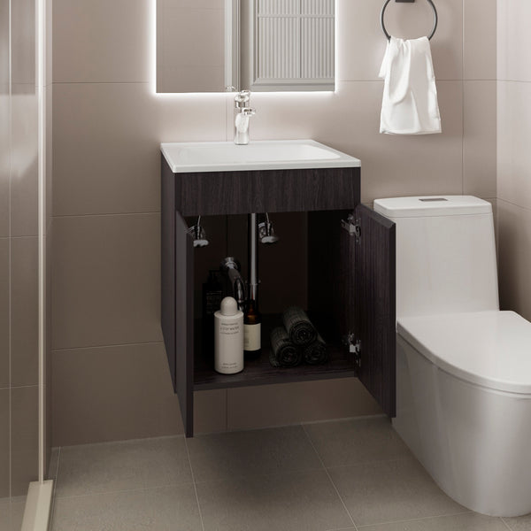 English Elm Bathroom Vanity 45 Meka Black – Compact MDF Unit with Two Drawers, Open Shelf, Modern Durable Storage B070P316864