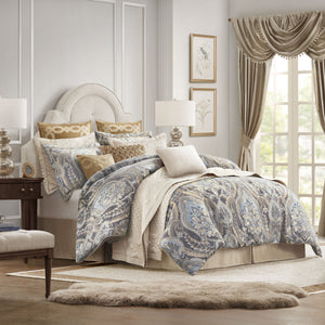 JLA Home Croscill Classics - 4 Piece Comforter Set Regal Jacquard Chenille Bedding — 17th-Century French-Inspired Luxe Texture, Plush Elegance CCL10-0063