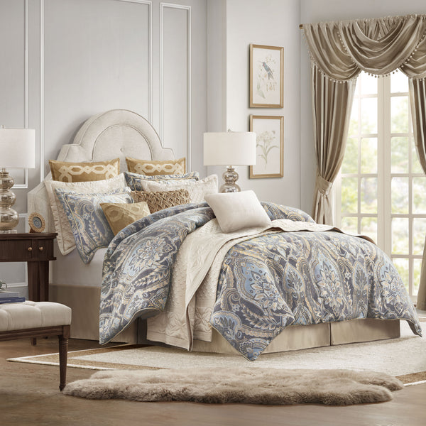 JLA Home Croscill Classics - 4 Piece Comforter Set Regal Jacquard Chenille Luxury Bedding with French-Inspired Statement Motif, Plush Finish 96 L x 92 W x 1.5H CCL10-0062