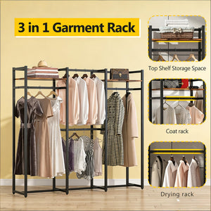 English Elm Portable Freestanding Wardrobe Organizer with Metal Frame and Rustic Shelving for Bedroom T3971P449801