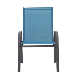 English Elm 8 Piece High Back Outdoor Patio Chairs Stackable Steel Frame Breathable Mesh Seating Set Blue W640P417203