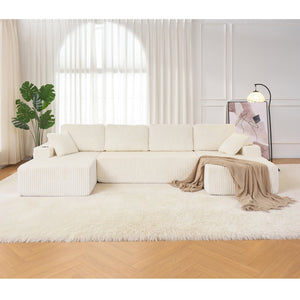 English Elm U-shaped Corduroy Cloud Sectional Sofa with Pocket Springs and Modular Living Room Seating Beige W3366S00004