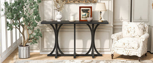 English Elm U-style Farmhouse Console Table Oak Veneer Top Curved Rubberwood Legs Entryway N711P295300B