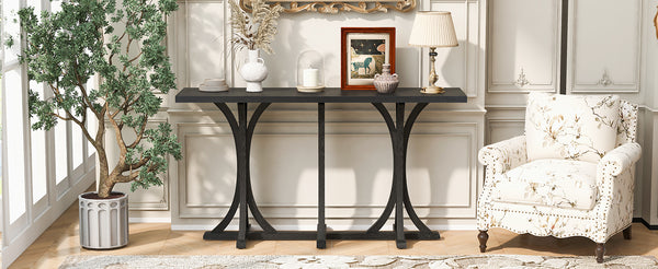 English Elm U-style Farmhouse Console Table Oak Veneer Top Curved Rubberwood Legs Entryway N711P295300B