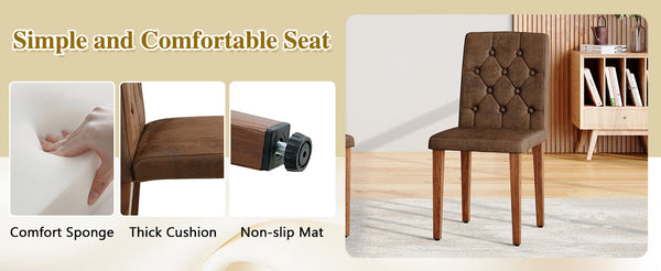 English Elm Table and Chair Set Walnut Round Dining for Four with Tufted Suede Seats W1151S04853