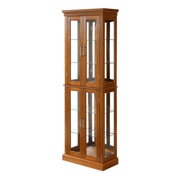 English Elm Curio Display Cabinet with Internal Lighting, Mirrored Back, 6 Adjustable Shelves, Glass Doors Oak W1693P154580
