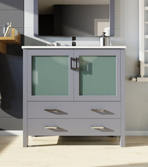 English Elm Dark Grey 36 in. Bath Vanity with White Ceramic Top, Soft-Close Drawers, Chrome Faucet Included (Durable) B2731P260516