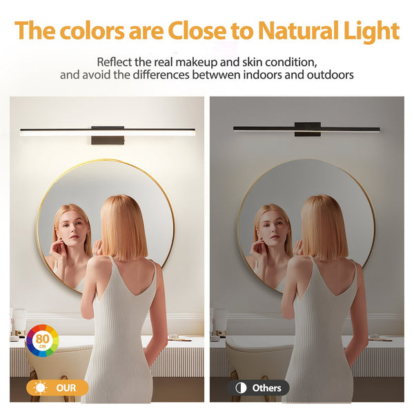 English Elm 39 43 Inch Modern LED Bathroom Vanity Light Black Iron Aluminum Acrylic Hardwired 24W 1560Lm 5-Temp Wall Lamp for Mirror W2312P374930