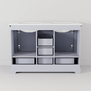 English Elm Dark Grey Double Bath Vanity 48 in. W x 22 in. D with Carrara Marble Top, Soft Close, Mirror Included, Ample Storage B2731S00642