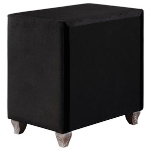 English Elm Glam Upholstered Nightstand with Acrylic Button Tufting Velvet Cabriole Feet Bedroom Black B2741P435907