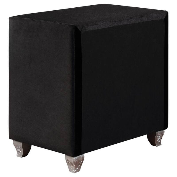 English Elm Glam Upholstered Nightstand with Acrylic Button Tufting Velvet Cabriole Feet Bedroom Black B2741P435907