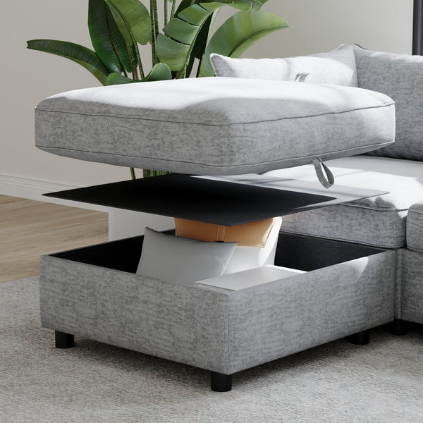 English Elm Love Seat Modular Sectional Sofa with Hidden Storage Mid Century Modern Small Space Grey W680S00131