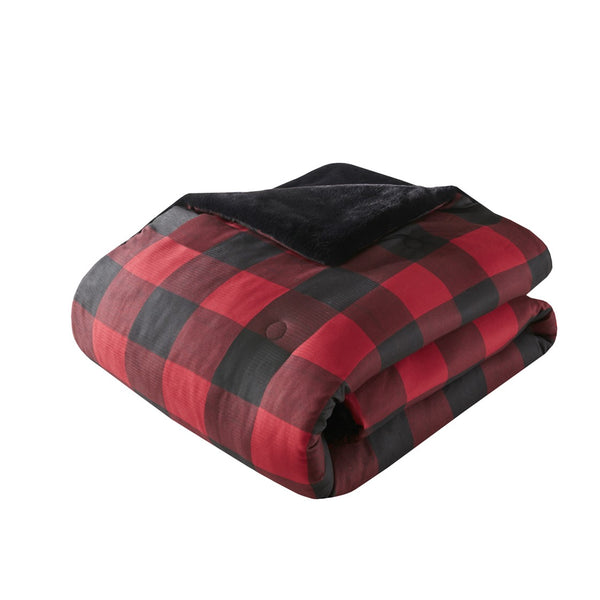 English Elm King/Cal King Bernston Faux Wool to Faux Fur Comforter Set – Plaid Print, Down Alternative, Oeko-Tex Certified, Machine Washable Luxury B035100726