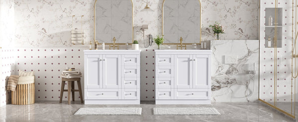 English Elm 72-inch Shaker Double Bathroom Vanity White Mdf Soft Close Drawers Resin Basin N729P000029K