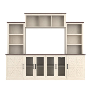 English Elm Wall Unit Entertainment Center with Built in Charging Mdf Media Console Open Shelving Beige W1580S00436