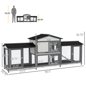 English Elm Pawhut Solid Fir Wood Rabbit Hutch with Side Runs Ramp and Leak Proof Trays W2225P173743