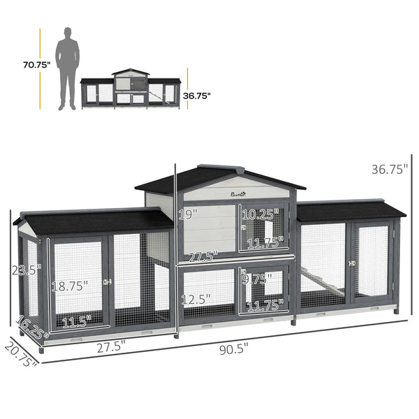 English Elm Pawhut Solid Fir Wood Rabbit Hutch with Side Runs Ramp and Leak Proof Trays W2225P173743
