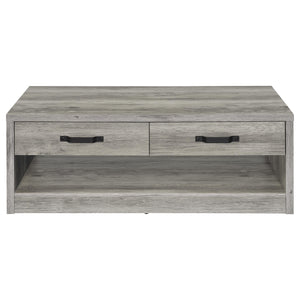 English Elm Nuberg Driftwood Gray Living Room Coffee and End Table Set with Storage Shelves B062S01520