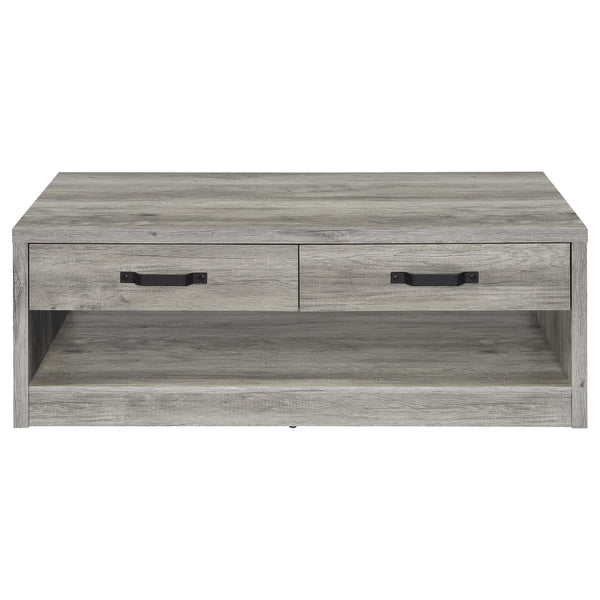 English Elm Nuberg Driftwood Gray Living Room Coffee and End Table Set with Storage Shelves B062S01520