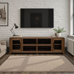 English Elm Haven 82" Fully Assembled Tv Stand With Glass Doors, Stylish Oak Bourbon Finish For Tvs Up To 90" B108P364415