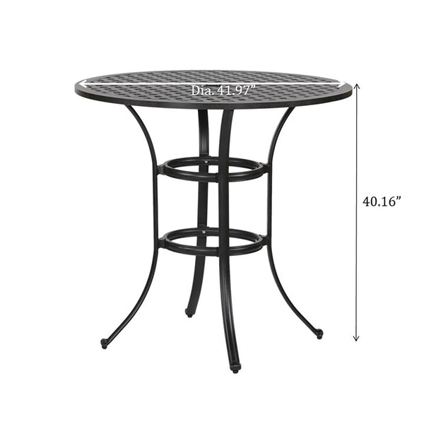 English Elm 42" Cast Dark Lava Bronze Aluminum Round Counter Table – Powder-Coated Lattice Design, 2" Umbrella Hole, Seats 4, Durable Outdoor Patio Centerpiece B010P278350