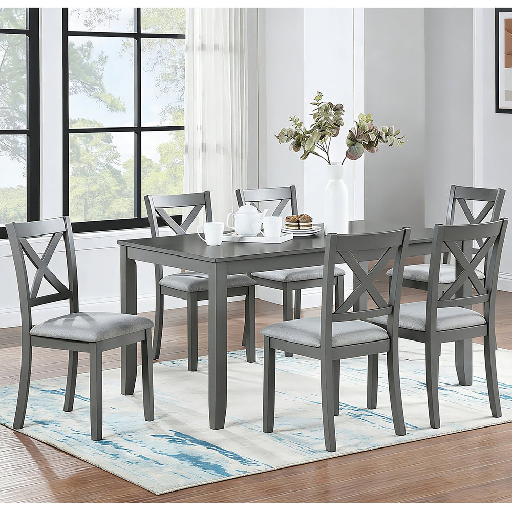 English Elm 6 Piece Rubberwood Dining Set with Bench and Linen Chairs for Transitional Kitchen W1998S00097