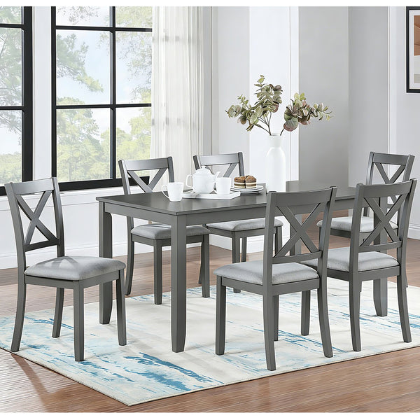 English Elm 6 Piece Rubberwood Dining Set with Bench and Linen Chairs for Transitional Kitchen W1998S00097