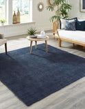 Unique Loom Braided Jute Dhaka Hand Woven Solid Rug Navy Blue,  8' 0" x 8' 0"