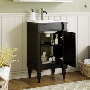 English Elm 18-Inch Modern Bathroom Vanity with Sink Compact Retro Design Durable MDF & Solid Wood Legs Storage-Friendly Black N710P257401B
