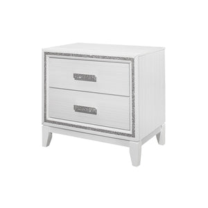 English Elm ALMERA White Glitter Nightstand with 2 Spacious Drawers, Crushed Crystal Handles, Transitional Glam Finish B201P226192