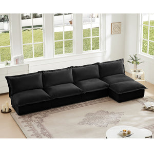 English Elm Slipcovered Modular Cloud Sofa Deep Chenille Sectional with Ottoman for Living Room W3041S00120