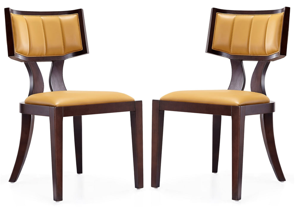 English Elm Dining Chairs Set of 2 Klismos Faux Leather Walnut Beech Frame Tailored Seating B365P415821
