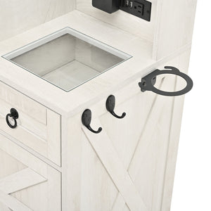 English Elm Farmhouse LED Vanity Desk with Sliding Mirror, Glass Top Storage, Built-In Charging Station & Stool White 37 L x 18.5 W x 13 H N733P340562K