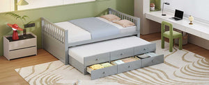 English Elm Full Size Daybed with Trundle Twin Pullout and Three Storage Drawers for Guest Rooms LP100341AAE