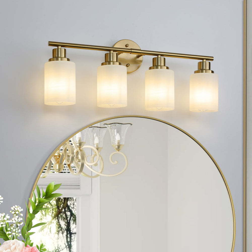 English Elm 24" Modern 4-Light Vanity Wall Sconce - Elegant Golden Finish & Frosted Shades For Soft Illumination W2312P374813