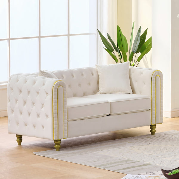 English Elm 63" Chesterfield Velvet Loveseat with Button Tufting Gold Legs Two Seat Living Room Sofa W3373S00080