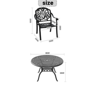 English Elm 5-Piece Cast Aluminum Patio Furniture Set With Brown Cushions For Elegant Outdoor Dining & Relaxation W1710S00139