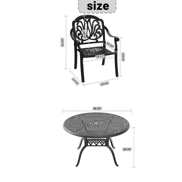 English Elm 5-Piece Cast Aluminum Patio Furniture Set With Brown Cushions For Elegant Outdoor Dining & Relaxation W1710S00139