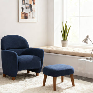English Elm Modern Upholstered Accent Chair with Ottoman Set for Cozy Reading Nooks and Small Spaces Blue W2085P382558