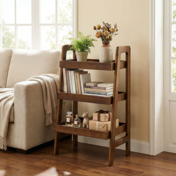 English Elm 100% Solid Wood Three Tier Ladder Shelf Freestanding Bookcase for Bedroom or Office W3204P445671