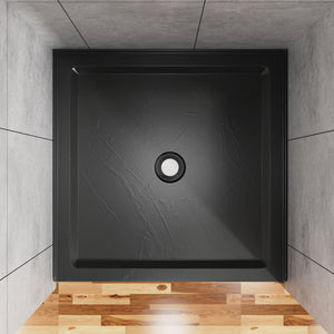 English Elm Goodyo Slate Black 36"x36" Anti-Slip Shower Base 3.5" Single Threshold Center Drain Durable Slip-Resistant D163111781