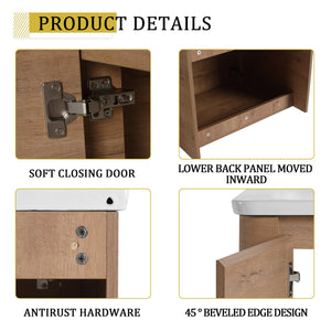English Elm 24'' 24" Wall-Mounted Bathroom Vanity with Ceramic Sink, Soft-Close Door, Plywood Build, Space-Saving Design Imitative Oak W999P317928