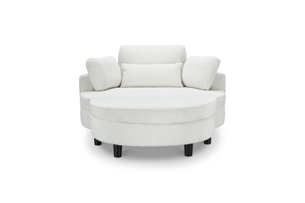 English Elm 51-inch corduroy sofa with tray and three pillows, compact solid wood frame, sponge cushions for cozy seating Beige W1658P143720