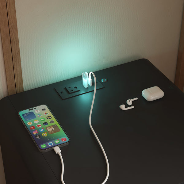 English Elm Nightstand Smart Bedside Cabinet with Led Strip Charging Station and Voice Night Light Black W1321P413943