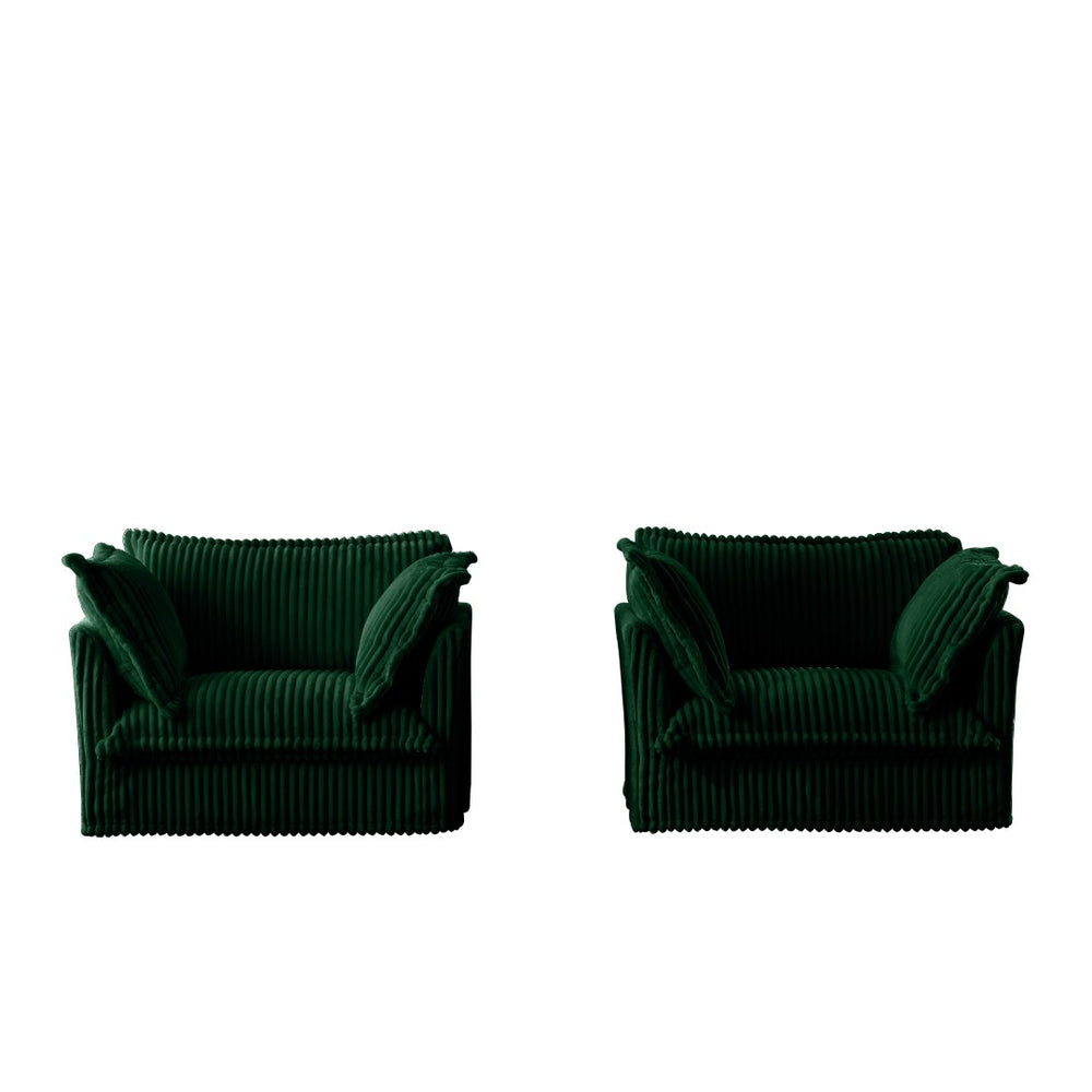 English Elm Set Of 2 Slipcovered Armchairs - Cozy Green Corduroy Accent Chairs With Plush Pillows For Any Space W3041S00078-GIGA