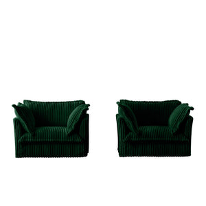English Elm Set Of 2 Slipcovered Armchairs - Cozy Green Corduroy Accent Chairs With Plush Pillows For Any Space W3041S00078-GIGA