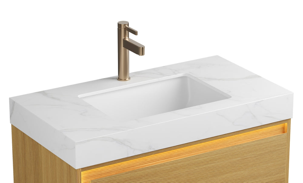 English Elm NYAH 36" Sintered Stone Vanity Top with White Ceramic Undermount Basin Carrara Marble Look, Durable Finish W2615P346342