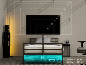 English Elm Twin Gaming Platform Bed Iron Frame with Rotating Tv Mount Led Strips Console Storage W688P237948